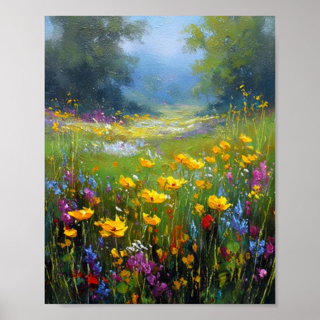 En sommarblomningssymfoni: Solbelysta vildblommor Poster (Framsidan)