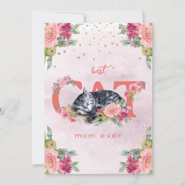 En sömnig katt mitt bland blommorna julkort