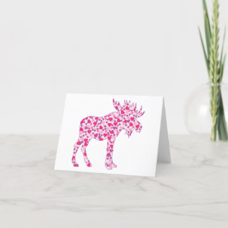 En söt älg som består av små rosa hjärtan tack kort