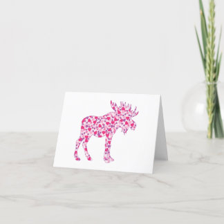 En söt älg som består av små rosa hjärtan tack kort