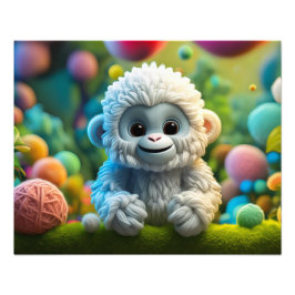 En söt baby Yeti av garn Fototryck