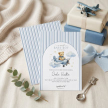 En söt babyboy Teddybjörn Vintage Blå Flygplan