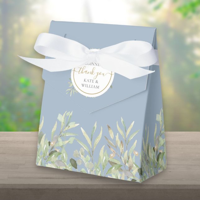 En Söt Början Grönska Bröllop Dammtorblue Presentaskar (A Sweet Beginning Greenery Wedding Dusty Blue Favor Box)