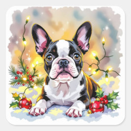 En söt Boston Terrier-jul Fyrkantigt Klistermärke