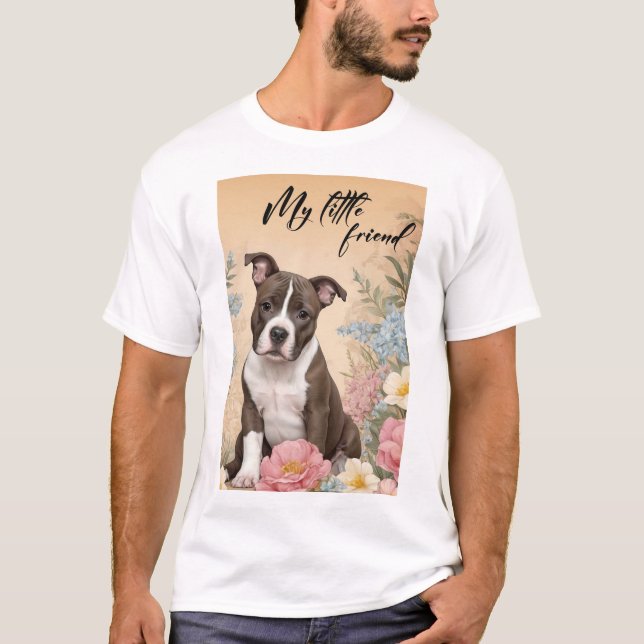 En söt brun Stviddshire Terrier puppy T Shirt (Framsida)
