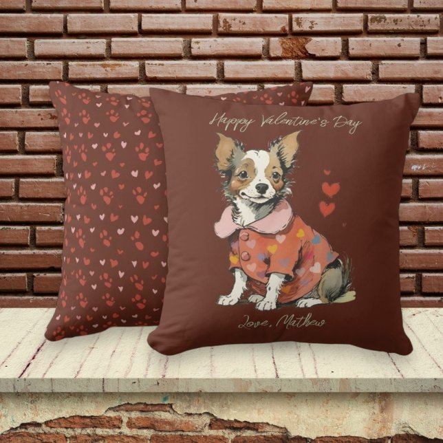 En söt Chihuahua på ett Valentindagskort, Kudde (Skapare uppladdad)