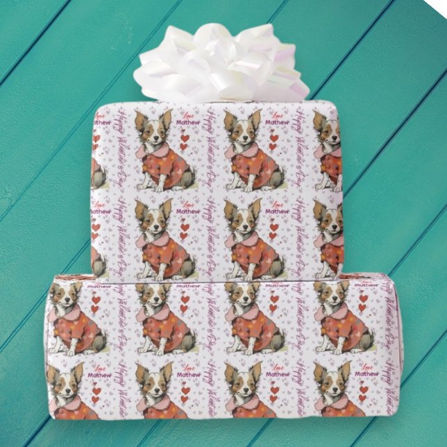 En söt Chihuahua på ett Valentindagskort, Presentpapper (Skapare uppladdad)