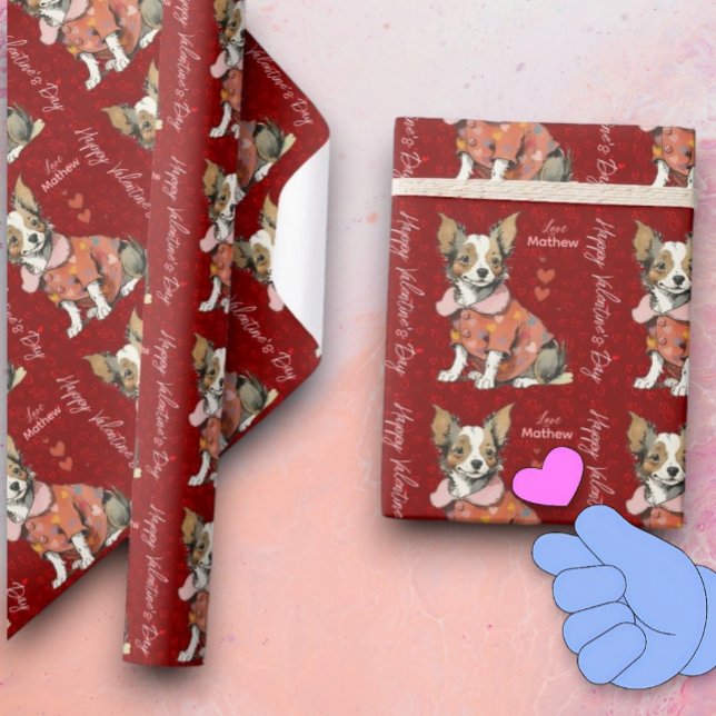En söt Chihuahua på ett Valentindagskort, Presentpapper (Skapare uppladdad)