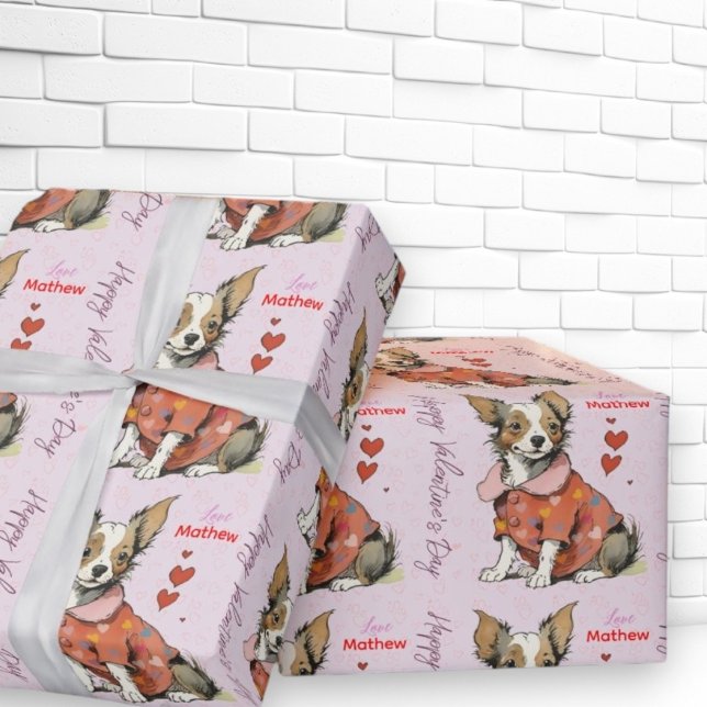 En söt Chihuahua på ett Valentindagskort, Presentpapper (Skapare uppladdad)