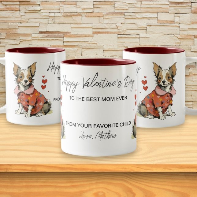 En söt Chihuahua på ett Valentindagskort, Två-Tonad Mugg (Skapare uppladdad)