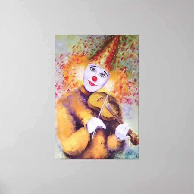 En söt clown som spelar fiolin canvastryck (Framsida)