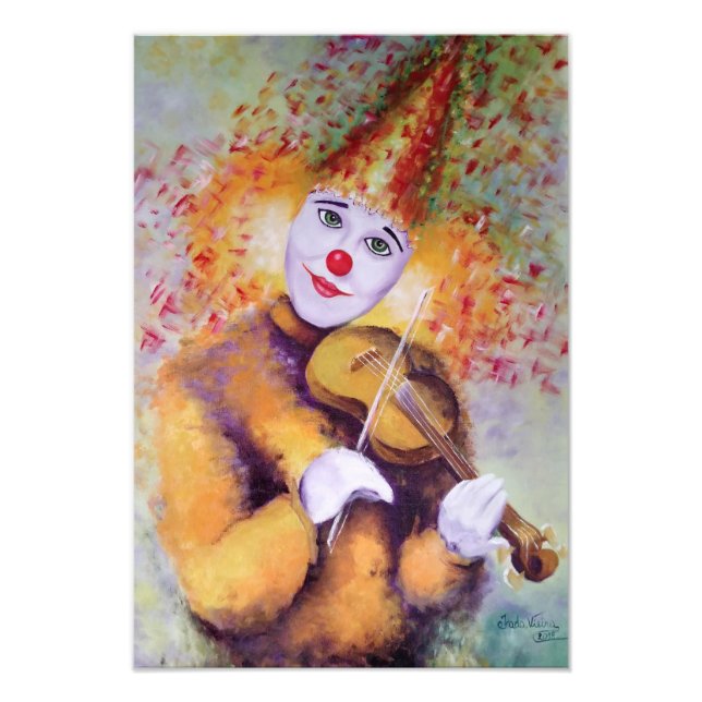 En söt clown som spelar fiolin fototryck (Framsidan)