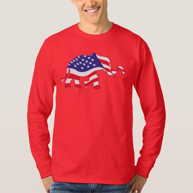En söt elefant gjord i den amerikanska Flagga T Shirt (Framsida)