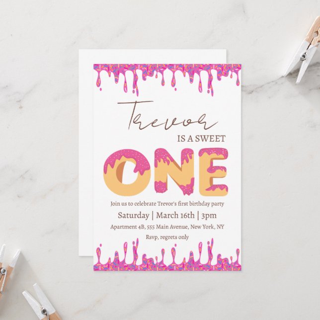 En söt enårsdag för ringnötsillustration inbjudningar (Fram/Back In Situ)