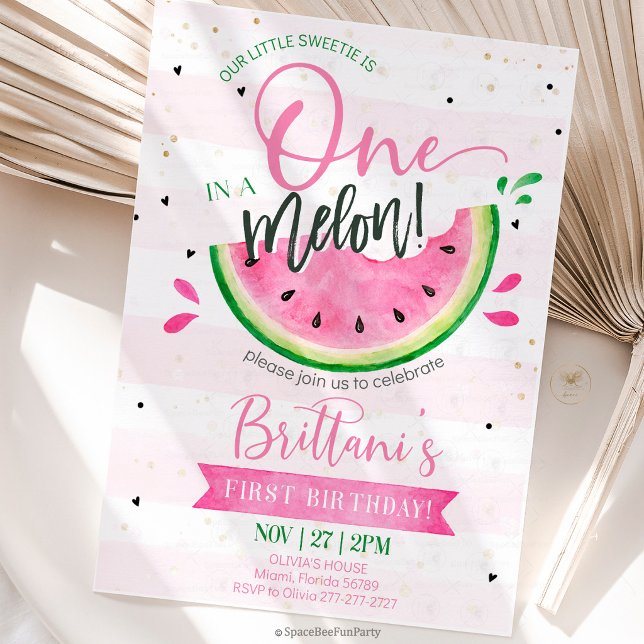 En Söt Enfödelse Inbjudningar (watermelon birthday invitation, one in a melon, first birthday invitation, summer birthday party, wa)