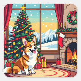 En söt festlig Corgi jul Fyrkantigt Klistermärke