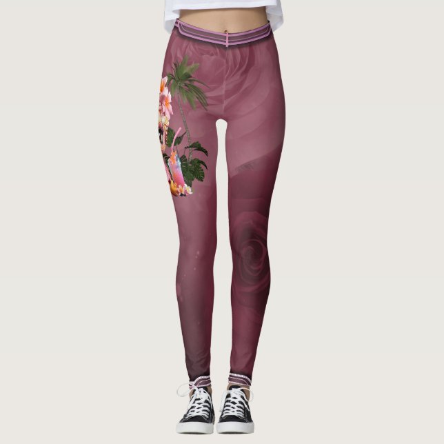 En söt flamingo i en tropisk paraise leggings (Framsida)