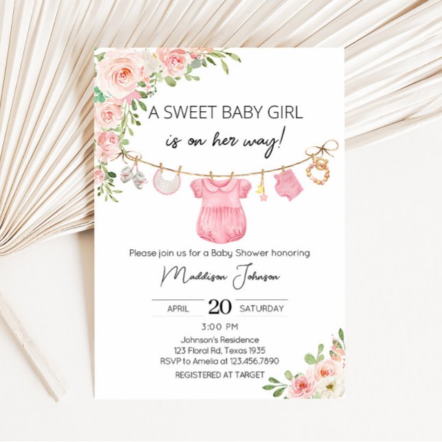 En söt flicka Barnkläder Babykläder Inbjudningar (Boho Baby Girl Clothes Baby Shower Invitation)