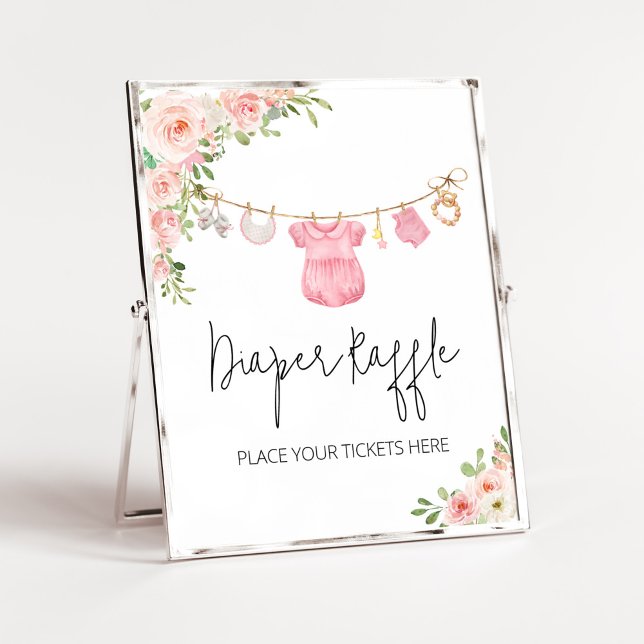 En söt flicka Barnkläder Diaper Raffle Poster (A Sweet Girl Baby Clothes Baby Shower Diaper Raffle Sign)