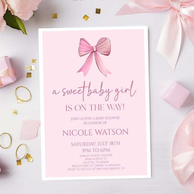 En söt Flicka Rosa Bow Baby Shower Inbjudningar (Skapare uppladdad)