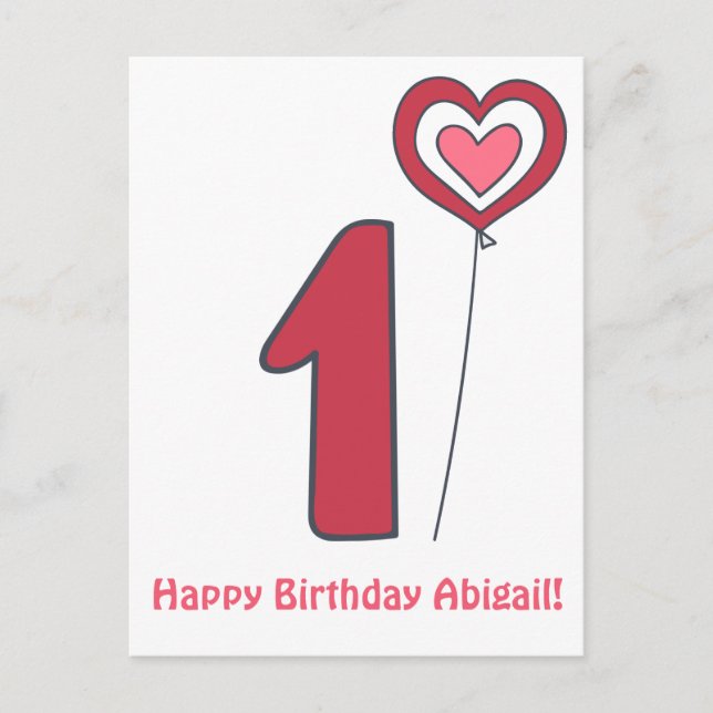 En! Söt födelsedagsballong - 1-års födelsedag Vykort (Framsida)