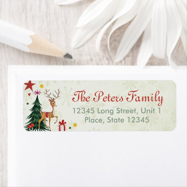 En söt grönt träd Girly-julklapp Returadress Etikett (Insitu)