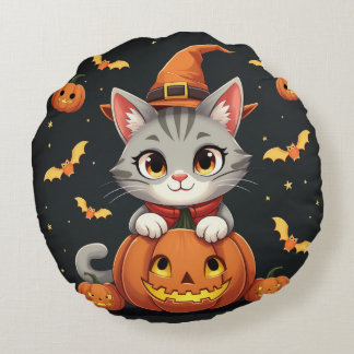 En söt Halloween-kudde. Rund Kudde