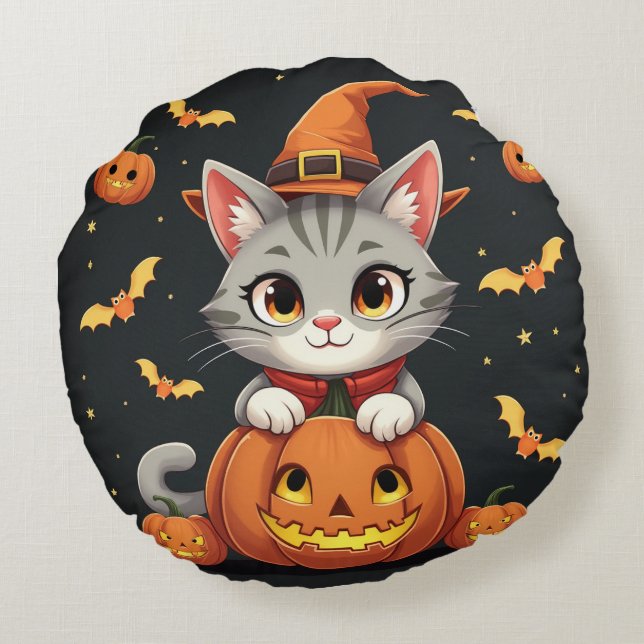 En söt Halloween-kudde. Rund Kudde (Baksidan)