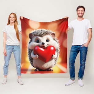 En söt hedgehog som håller ett hjärta fleecefilt