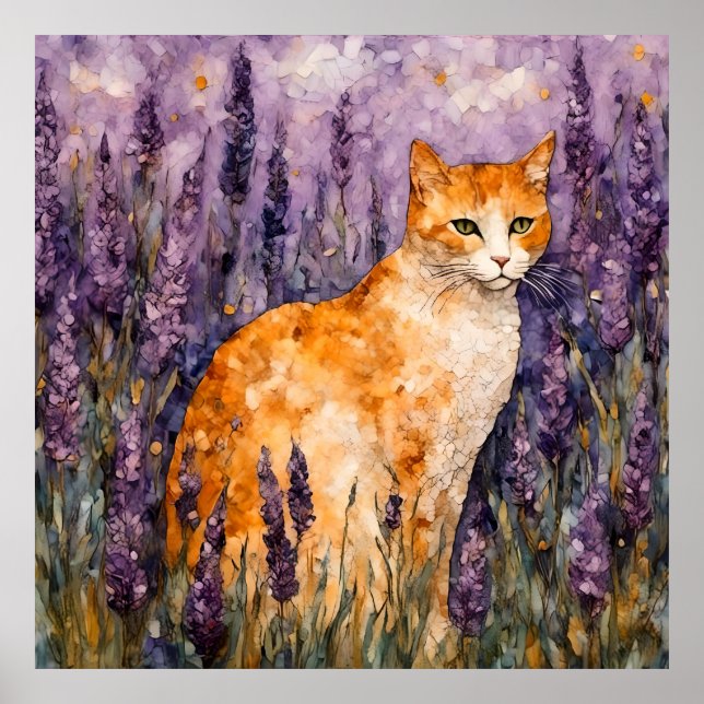 En söt ingerkatt i lavender fält poster (Framsidan)