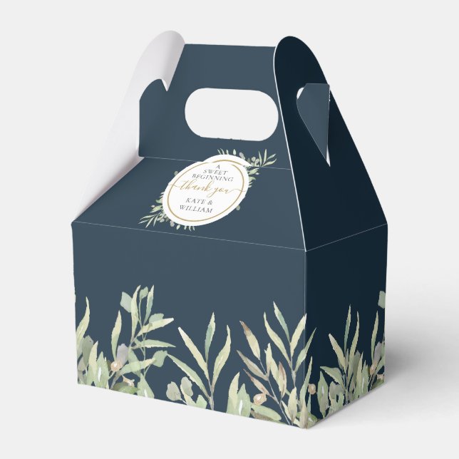 En söt, inledande, djuphavsblå Greenery Bröllop Presentaskar (Framsidan Sidan)