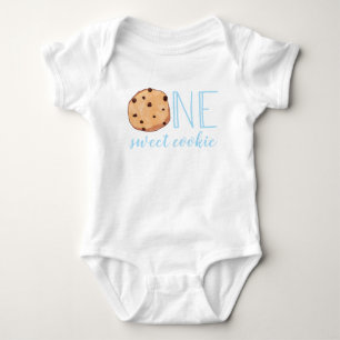 En söt kaka blå ettårs baby bodysuit t shirt
