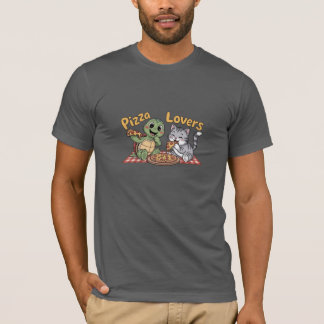En söt katt och sköldpadda gillar att äta pizza t shirt