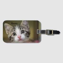 En söt kattunge med grönt öga bagagebricka