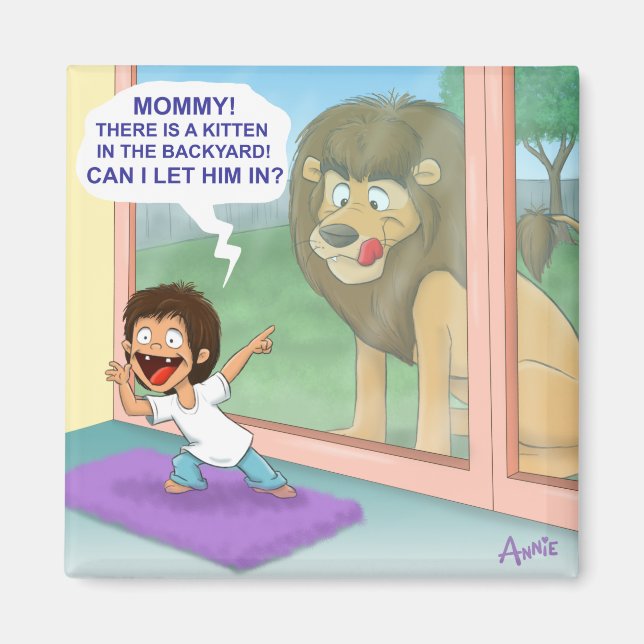 En söt kattunge på bakgården magnet (Framsidan)