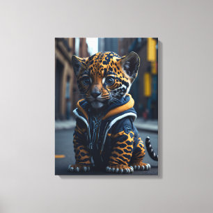 En söt Kawaii-liten hyper realistisk baby jaguar Canvastryck