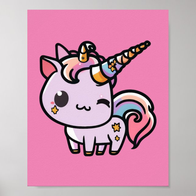 En söt kawaii Unicorn poster (Framsidan)