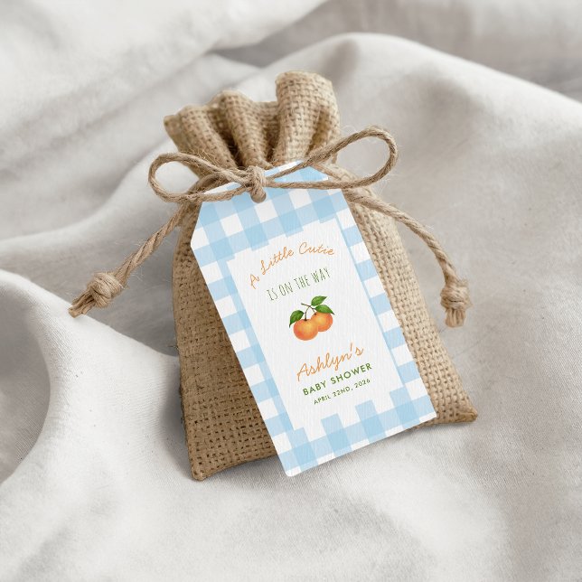 En söt lilla Citrus Blå Babyfirande Presentkort Presentetikett (Skapare uppladdad)
