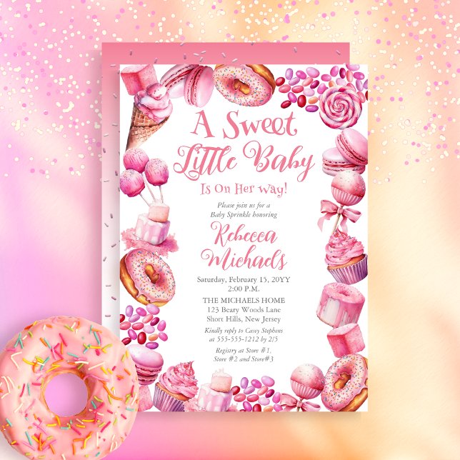 En söt lille Baby Candy Ram Girl Baby Sprinkle Inbjudningar (A Sweet Little Baby Candy Frame Girl Baby Shower Invitation)