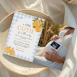 En söt liten apelsin citrus baby shower-fotografi inbjudningar