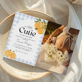 En söt liten apelsin citrus baby shower-fotografi inbjudningar
