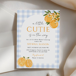 En söt liten apelsinrutig citrus baby shower inbjudningar