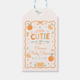En söt liten baby är på väg Orange Baby Shower Presentetikett