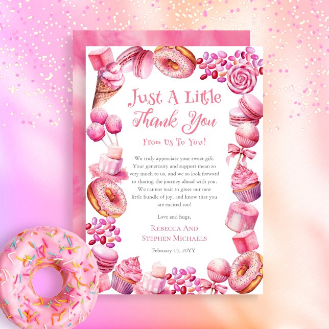 En söt liten Baby Candy Ram Girl Baby Shower Tack Kort (A Sweet Little Baby Candy Frame Girl Baby Shower "Just A Little Thank You" Thank You Card)