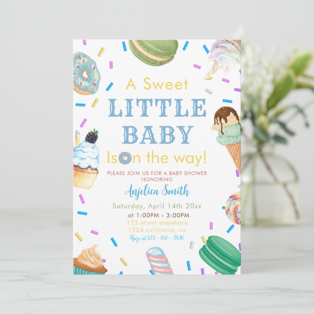 En söt liten babydusch i Baby Donut Blue Dessert Inbjudningar (Stående Fram)