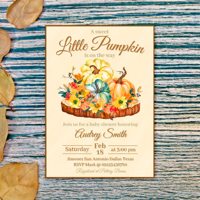 En söt liten babystövel inbjudningar (A Sweet Little Pumpkin Baby Shower Invitation)