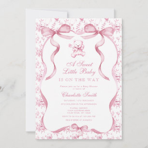 En söt liten bebis Toile Björn Rosa Babyfirande Inbjudningar