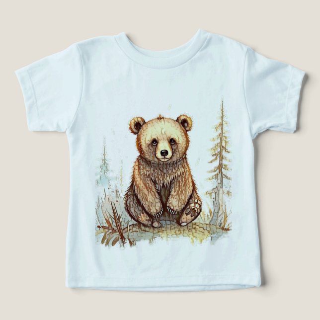 En söt liten björn - Konstnärlig illustration T Shirt (Design Framsida)