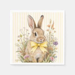 En söt liten Blommande Kanin Gul Rosett Babyfirand Pappersservett