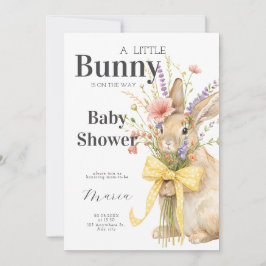 En söt liten Blomster Kanin Gul Rosett Baby Shower Inbjudningar